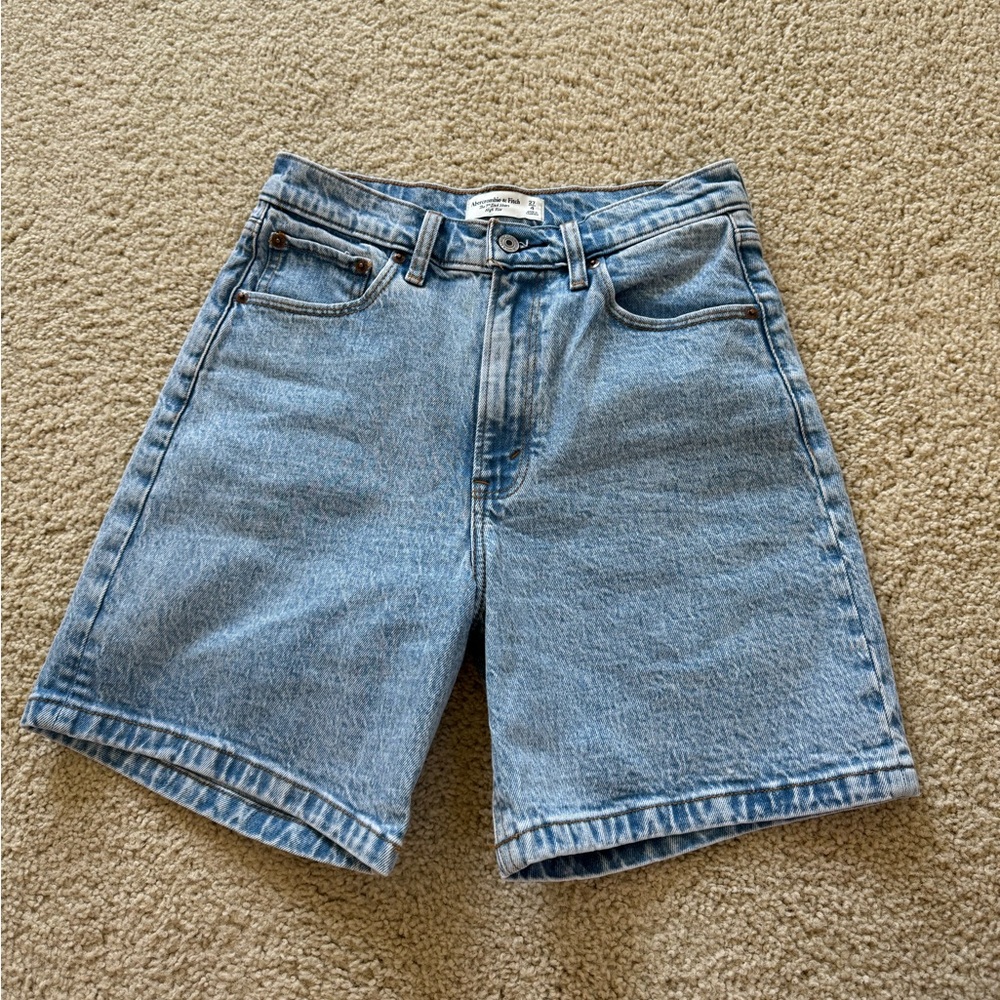 Abercrombie & Fitch High Waist Denim Shorts - Light Blue